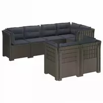 7-Vietis Sodo Sofa su Pagalvėlėmis Ratanas PP Šviesiai pilka