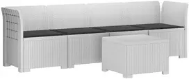 4 vietų sodo sofa su pagalvėmis pintinės išvaizdos PP Balta
