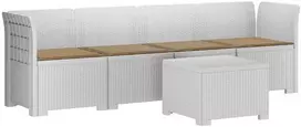 4 vietų sodo sofa su pagalvėmis pintinės išvaizdos PP Balta