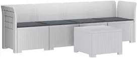 4 vietų sodo sofa su pagalvėmis pintinės išvaizdos PP Balta