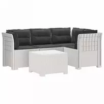 4 Vietų Sodo Sofa su Pagalvėlėmis Ratanų Imitacija PP Balta