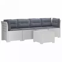 4 vietų sodo sofa su pagalvėmis pintinės išvaizdos PP Balta