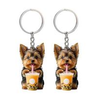 2Pcs Keychain Pendants Air Freshener Adorable Dog Shape 2D Flat Acrylic Hanging Ornaments Cars Interior Decor Accessories 2pcs brown