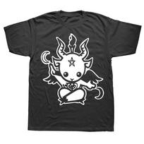 New Summer Style Satanic Goat Baphomet Cartoon T Shirt Men Cotton Short Sleeve Printed T-shirt Brand Tshirt Mens Clothing#Color S juoda