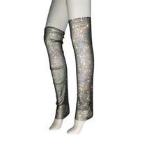 Womens Nightclub Fishnet Mesh Over Knee Thigh High Leg Warmer Full Sparkly Rhinestones Long Socks Foot Cover Clubwear