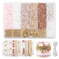 1970pcs light pink clay bead spacer kit, bracelet jewelry making kit, golden bead imitation pearl jewelry making
