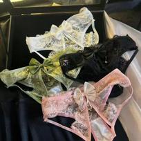 Golden Bell Women's Low-Waist Lace Thong with Bow One Size rožinė