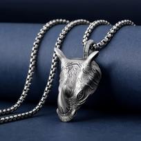 Wild Rhino Head Men's Accessories Domineering Animal Sweater Chain Pendant European Necklace Pendant 60CM(Necklace Long)