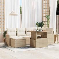 Sodo Sofų Rinkinys su pagalve 7 pcs smėlio ir kreminės spalvos