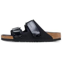 Birkenstock Leather Comfortable Round Toe Versatile Thick Sole Convenient Velcro Slide Sandals Women sandals Black 1026570 37
