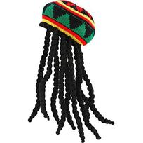 Rasta kepurė su juodais dredais, perukas Rasta perukas su dredais, juokinga kepurė juoda