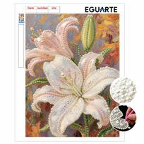 DIY Frameless Pearl Painting Kit Elegant White Lily Flower 3D Shiny Bead Art Canvas Relaxing Craft for Adults Home Wall Decor Gift 30x40cm