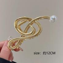 High Sense Music Note Grab Clip Female Minimalist Temperament Metal Pearl Shark Clip Niche Design Clip Headgear Hairpin