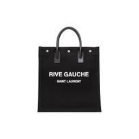 Saint Laurent YSL Rive Gauche Letter Logo Print Canvas And Calfskin Tote Bag Men Tote Bags Black 632539-FAAVR-1070 Basic Set (Bag+Dust Bag)