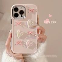 Pink Love Bow 17promax Mobile Phone Case Iphone16 Electroplated Stereo 11 Suitable for Apple High-quality Mobile Phone Case iphone 17pro max