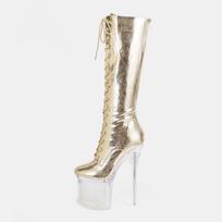New Fashion Lace Up Thigh High Boots Transparent Platform Thick Sole Stiletto Sexy Catwalk Women Fashion Boots WZ-S19-12A 34 auksas