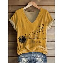Women Summer T Shirt Dandelion Pattern Print Short Sleeve Tees Casual Printed Tops XS geltona