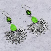 Natural Green Turquoise, Peridot Gemstone 925 Sterling Silver Earring 3.35  I8E14 gray