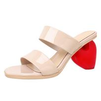 Krazing Pot Microfiber Mules Peep Toe Flip Flops Strange Style High Heels Summer Shoes Size 43 Women Luxury Sandals 34 abrikosas