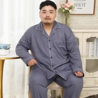 Meijiyun vyriškas medvilninis atlapinis pižamos komplektas, 5XL - rudens ir žiemos ilgomis rankovėmis dideliems dydžiams 5XL (240-280 lbs)