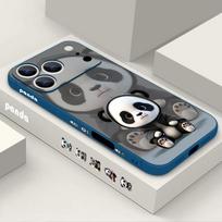 Black Coat Panda Pattern Lanyard Case For iPhone 17 Pro Max Soft Silicone Cover For iPhone 16 Pro Max Funda iPhone 15 14 13 12 11 16E Air iPhone 14 mėlyna