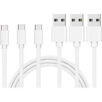Lot 3 Cables pour ONEPLUS 7 PRO - 7 - 6T - 6 - 5T - 5 - 3T - 3 - USB-C Charger Cable Braided Nylon Silver White [Phonillico®]