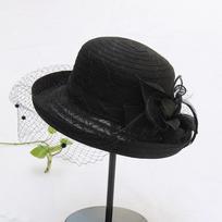 Floppy Dress up Fashion Lace Brim Bride Wedding Tea Party Church Crochet Bucket Fedora Organza Hat Cap juoda