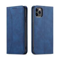 For IPhone16 Pro Max Flip Cell Phone Cover Magnetic Flip Cover PU Leather TPU Holder Mobile Phone Case For iPhone12 mėlyna