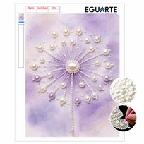 DIY Frameless Pearl Painting Kit Purple Dandelion Flower 3D Shiny Bead Art Canvas Relaxing Craft for Adults Home Wall Decor Gift 30x40cm