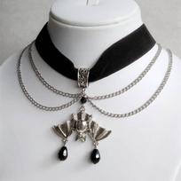 3 Layer Design Goth Velvet Bat Choker with Bead and Metal Chain Victorian Punk Choker  Party juoda