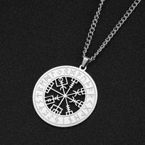Norse Viking Odin's Runes Male Necklace Vegvisir Symbol Compass Pendant Vintage Stainless Steel Supernatural Jewelry