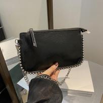 Fashion Women PU Leather Small Zipper Sling Shoulder Bag Diamond Decor Solid Color Chain Crossbody Bag 22x0.5x13.5cm juoda