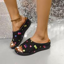 Fashion Large-sized women's wedge heels, thick-soled fish-spout flip-flops for summer wear on beaches in Europe and America in 2025 36 juoda