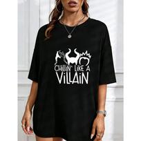 White T Shirt With Villain Graphic And Text For Casual Wear S juoda
