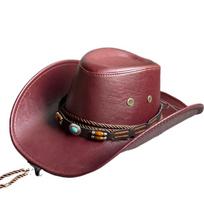 Mountain Sombrero Hombre For Men Faux Leather Bucket cap Cowboy Hat Fisherman Hat Women Cap vyno raudonos spalvos