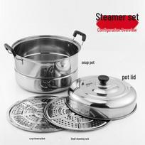 Thickened Stainless Steel Dual-Layer Steamer Pot, 28cm-40cm - Versatile for Steaming Buns, Fish, and Soup, Compatible with Induction Cookers.