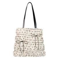 Pleated Design Portable Crossbody Bag Bow Design Travel Shoulder Handbag  Women Fashion smėlis