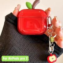 Ausinių dėklas raudono obuolio formos medžio šakos motyvu, skirtas Airpods Pro 2/4, smūgiams atsparus, pagamintas iš minkšto silikono, skaidrus, uždengiantis Airpods 4