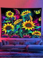 Sunflower UV Fluorescent Tapestry UV Reaction Luminous Party Background Fabric Cool Cartoon Aesthetics Luminous Decoration 40CMX60CM