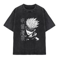 Gojo Satoru Jujutsu Kaisen Harajuku Anime Retro Washed T-shirt Cotton Men Streetwear Oversized Women Short Sleeves Unisex S