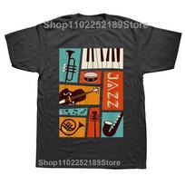 Funny Jazz Snare Piano Music Jazz Band Musician Saxophone Trumpet T Shirts Graphic  Short Sleeve Birthday Gifts T-shirt#Color S juoda