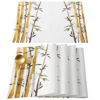 6 vnt. Rudo bambuko rašto padėkliukas ant stalo, stalo kilimėlis valgomajam, virtuvės reikmenys, puodelio padėkliukas kavai, arbatai 6PC 30x45CM beige