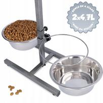 Metalinės dubenėlių šuns dubenėlių rinkinys ant reguliuojamo stovo 2x4,7 l