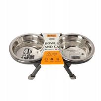 DINGO metaliniai dubenėliai ant perdirbto plastiko stovo šunims ir katėms 11,5 cm, 0,24 l x 2