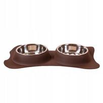 Happet dvigubų dubenėlių rinkinys šunims ir katėms 2x12 cm 0,24 l, rudas