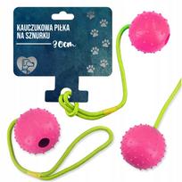 Kamuolinis žaislas šunims 7 cm su virve – tvirtas kramtukas ir žaislas traukimui