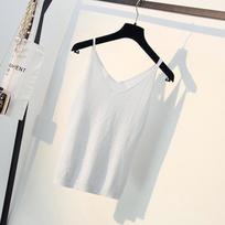 Sexy V-neck Slim Sling Top Female Summer Silk Knit Vest Wear Sleeveless T-shirt Bottoming Shirt balta