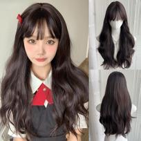 Brown Curly Wigs Air Bangs 24 Inch  Fiber Synthetic Wigs Heat-resistant Natural Party or Selfie For Women Korean Fashion 24inches juoda ruda spalva