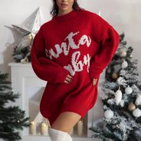 Women's Autumn/Winter Fashion Christmas Sweater Round Neck Long Seeve Sweater L raudona