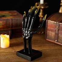 Halloween Skeleton Hand Gesture Resin Ornament – Decorative Hanging & Storage Figurine For Spooky Desktop Decor One Size